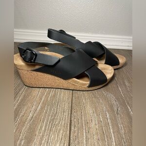 PAPILLIO By BIRKENSTOCK SAMIRA LEATHER BLACK WEDGE  SANDALS SIZE EU40/US 9